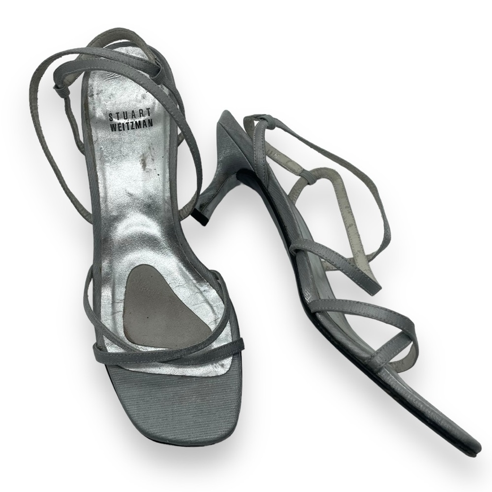 Stuart Weitzman vintage kitten heels silver party shoes square toe formal event